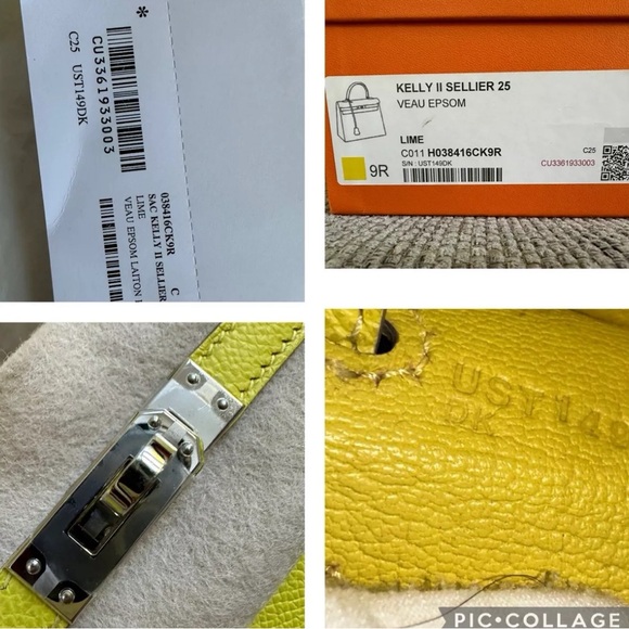 HERMÈS Lime PHW KELLY 25 Epsom Sellier , stamp U -2022  w/ Receipt - Picture 16 of 16
